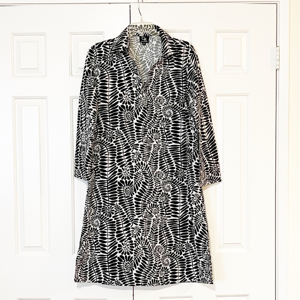 Connie Roberson Black & White Long Sleeve Patterned 100% Cotton Dress